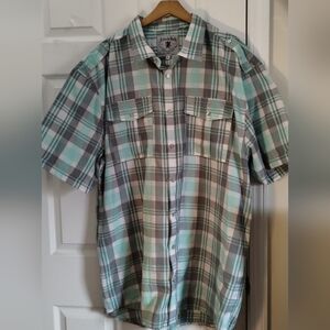Big Men's Turquoise/Gray Plaid Button Down Shirt